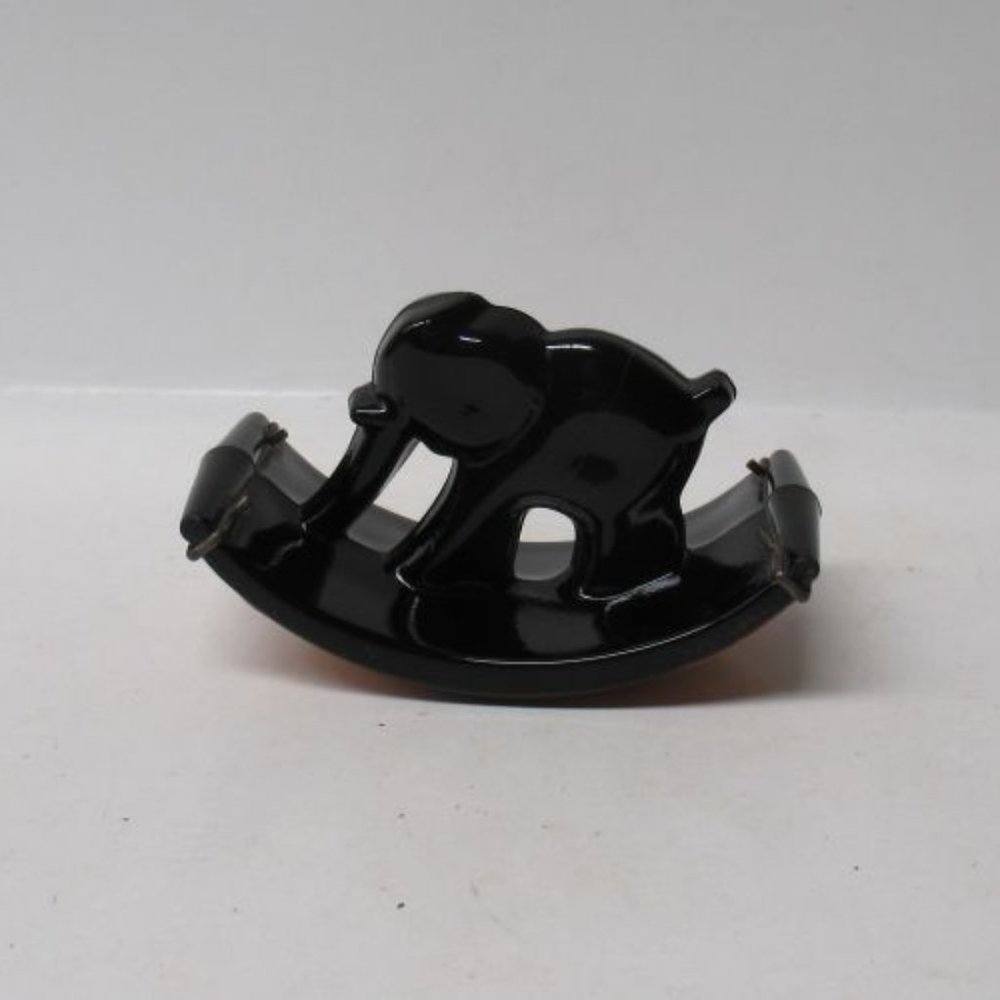 Houze Depression Glass Ebony Black Rocking Elephant Ink Blotter w Original Clips